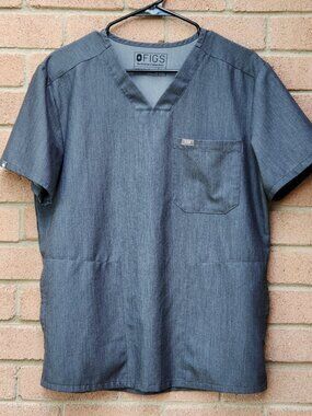 FIGS Scrub Top Men's Small Gray V-Neck Technical Collection